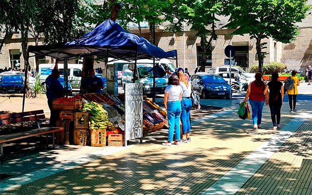 Falta de control del espacio público: instalaron una verdulería en plena Plaza San Martín